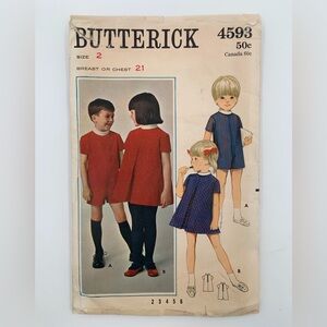 New Listing🌹Vintage Butterick #4593 Children’s Jumpsuit & Dress Sewing Pattern